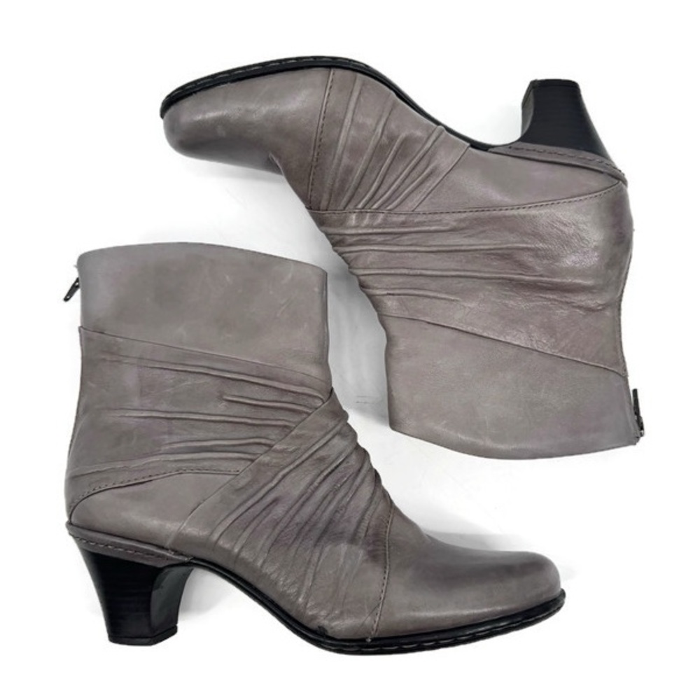 Rockport Cobb Hill Shannon Ruched Leather Ankle Boots‎ Gray Booties 9